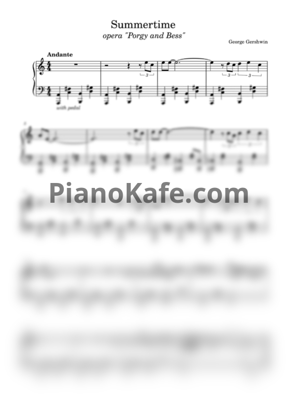 Ноты George Gershwin - Summertime (Облегченное переложение) - PianoKafe.com