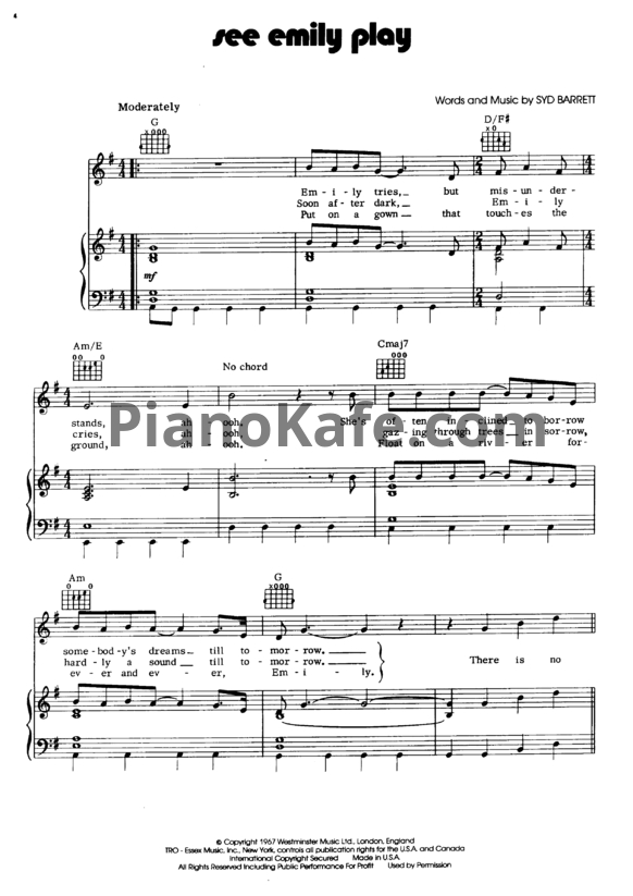 Ноты Pink Floyd - See emily play - PianoKafe.com
