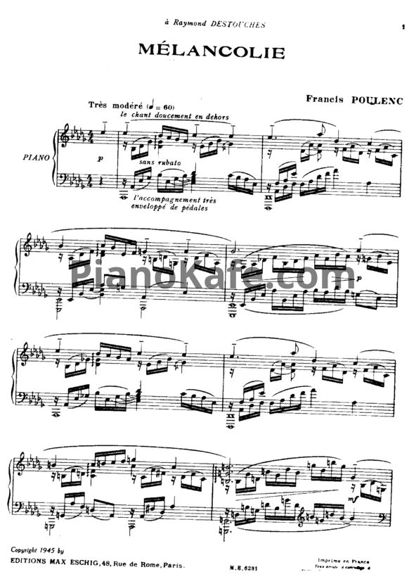 Ноты Франсис Пуленк - Melancholie - PianoKafe.com