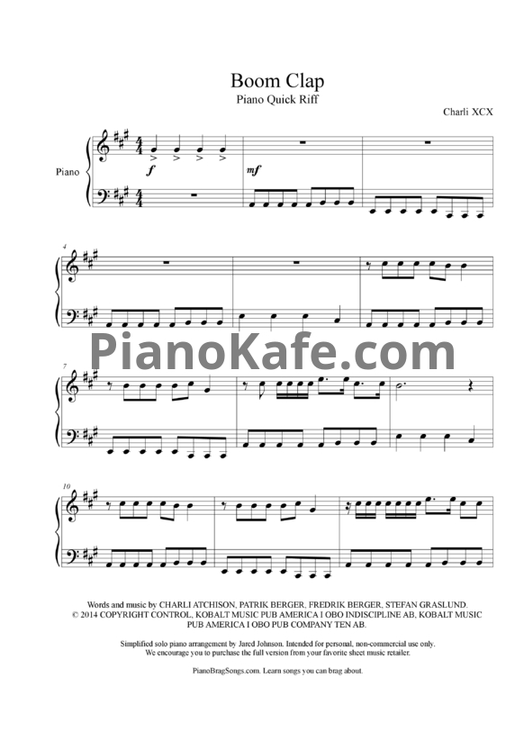 Ноты Charli XCX - Boom сlap - PianoKafe.com