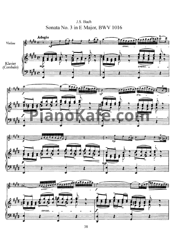 Ноты И. Бах - Соната №3 ми мажор (BWV 1016) - PianoKafe.com