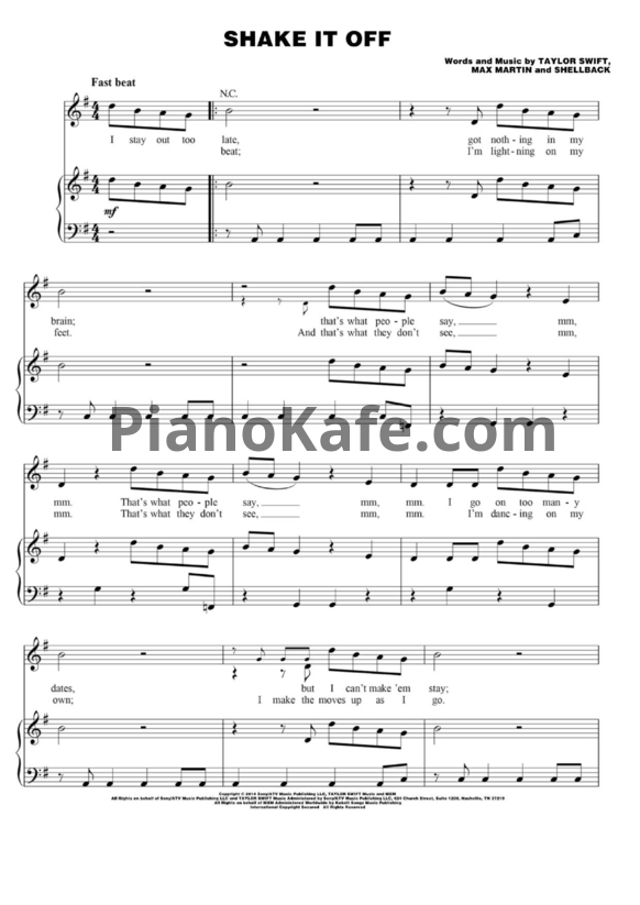 Ноты Taylor Swift - Shake it off (Версия 2) - PianoKafe.com
