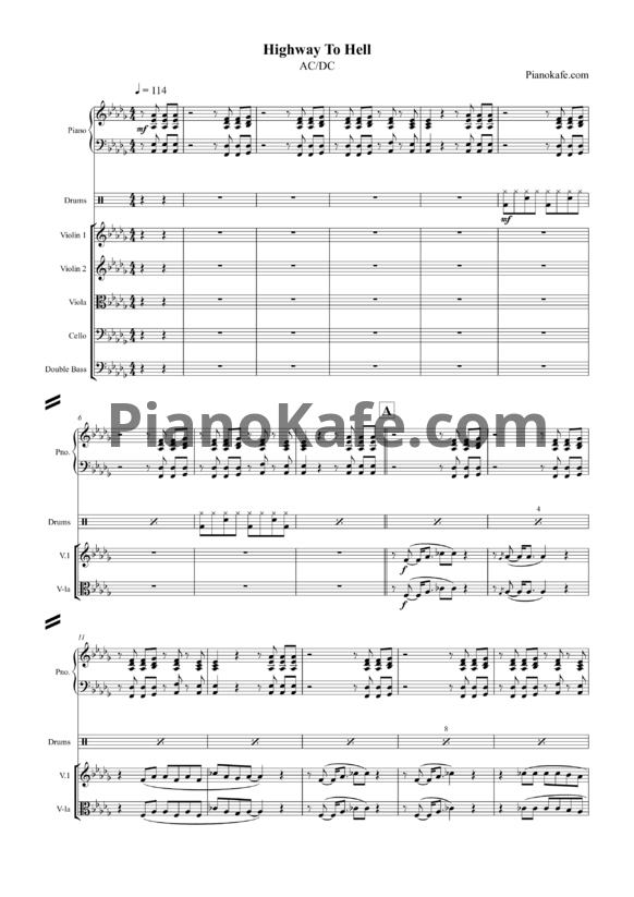 Ноты AC/DC - Highway to Hell (Партитура и партии) - PianoKafe.com