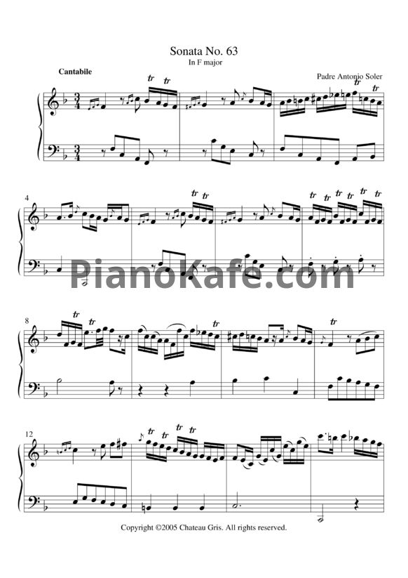 Ноты Antonio Soler - Sonata No. 63 in F major - PianoKafe.com