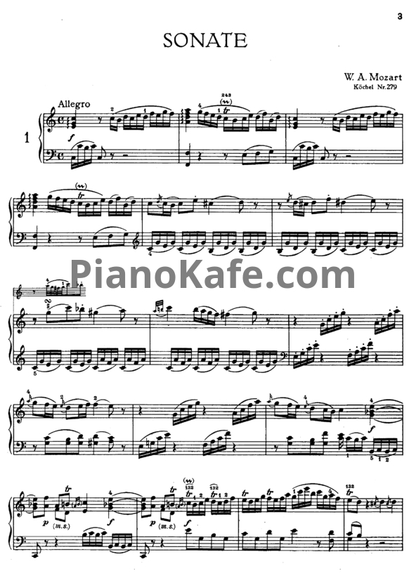 Ноты В. Моцарт - Соната №1 (K. 279) - PianoKafe.com