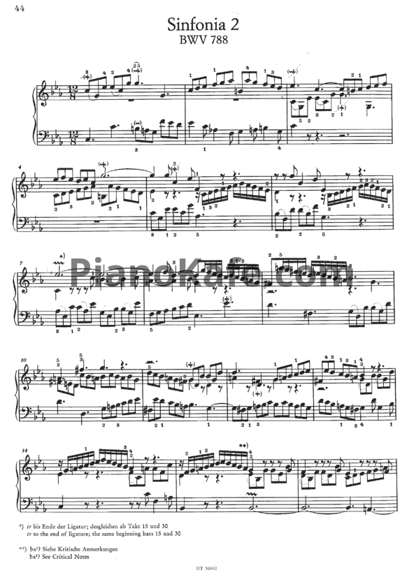 Ноты И. Бах - Симфония №2 (BWV 788) - PianoKafe.com
