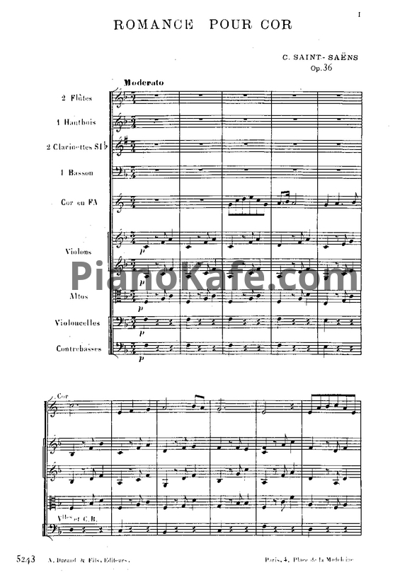 Ноты Камиль Сен-Санс - Романс для валторны с оркестром фа мажор (Op. 36) - PianoKafe.com