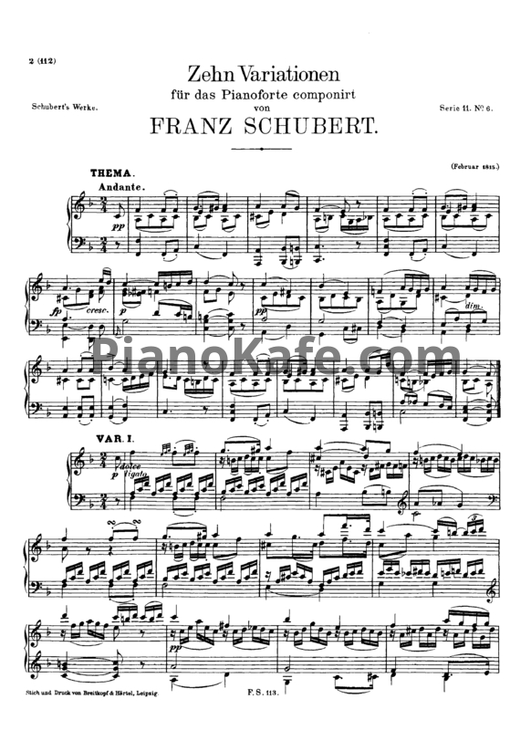 Ноты Франц Шуберт - 10 Вариаций для фортепиано (D 156) - PianoKafe.com