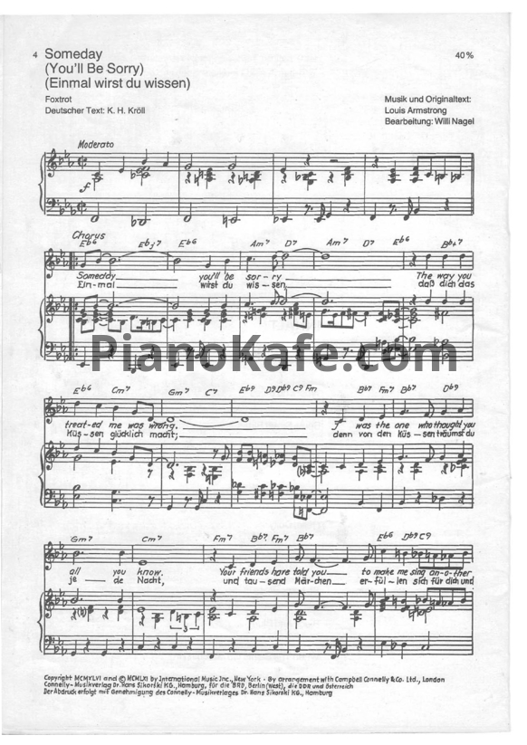 Ноты Louis Armstrong - Kind Of Jazz. Klavier Gesang (Книга нот) - PianoKafe.com