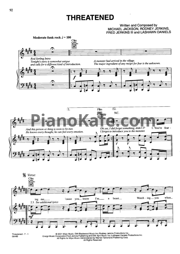 Ноты Michael Jackson - Threatened - PianoKafe.com