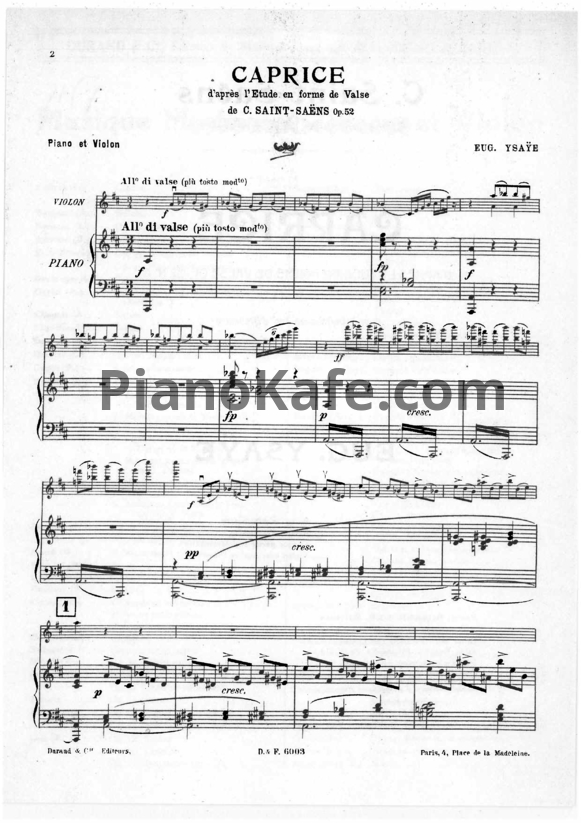 Ноты Камиль Сен-Санс - Этюд в форме вальса (Op. 52) - PianoKafe.com
