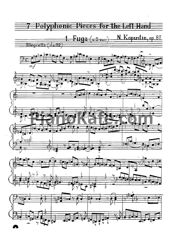 Ноты Николай Капустин - 7 полифонических пьес для левой руки (Op. 87) - PianoKafe.com