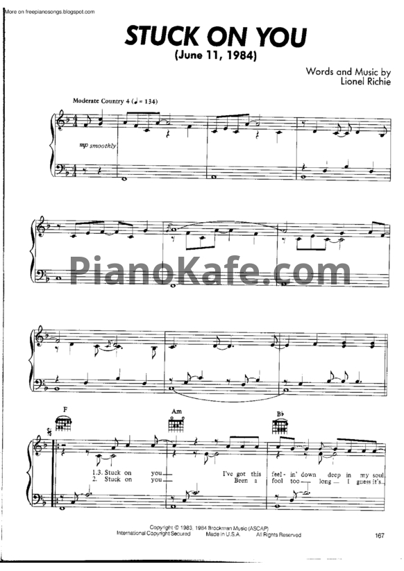 Ноты Lionel Richie - Stuck On You - PianoKafe.com