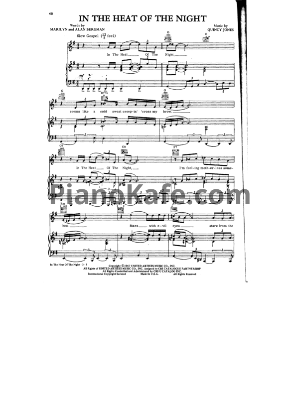 Ноты Ray Charles - In the heat of the night - PianoKafe.com