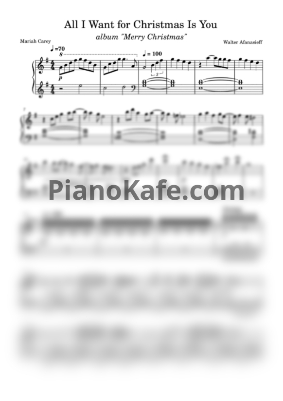 Ноты Mariah Carey - All I want for Christmas is you (Piano cover) - PianoKafe.com