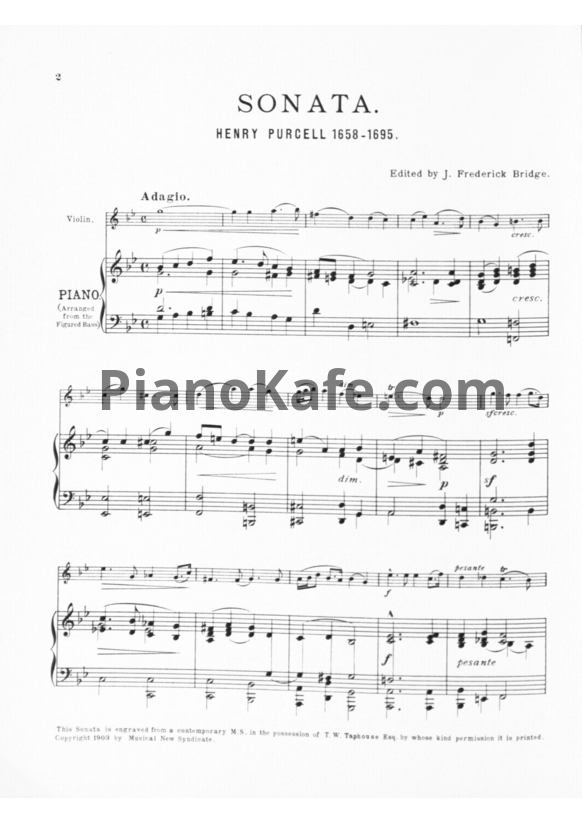 Ноты Генри Пёрселл - Соната соль минор (Z 780) - PianoKafe.com