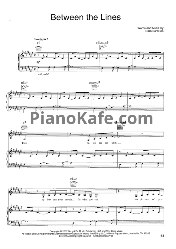 Ноты Sara Bareilles - Between the lines - PianoKafe.com