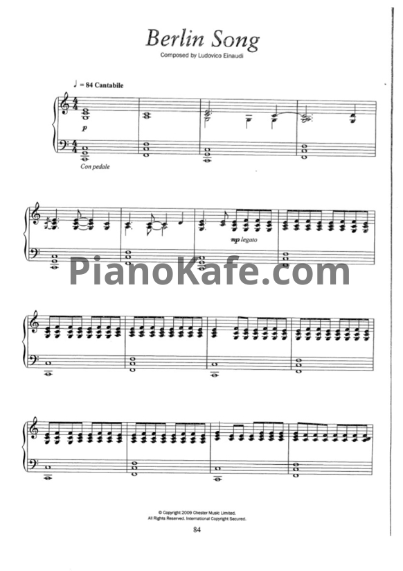 Ноты Ludovico Einaudi - Berlin song - PianoKafe.com