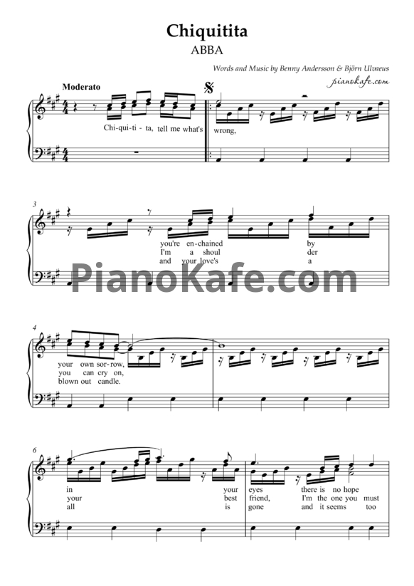 Ноты Abba - Chiquitita - PianoKafe.com