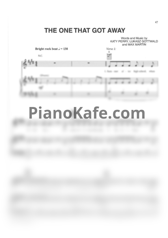 Ноты Katy Perry - The one that got away - PianoKafe.com