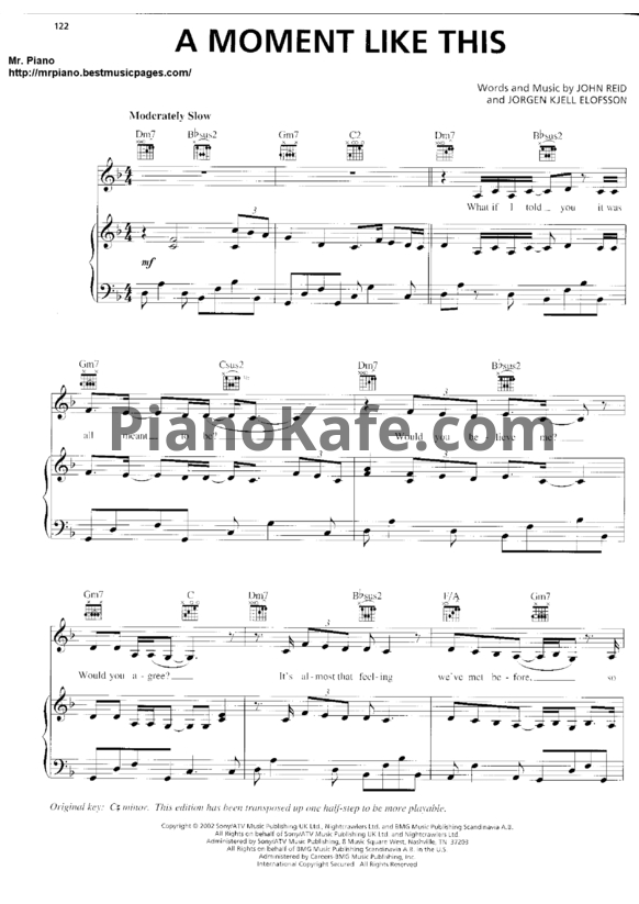 Ноты Kelly Clarkson - A moment like this - PianoKafe.com