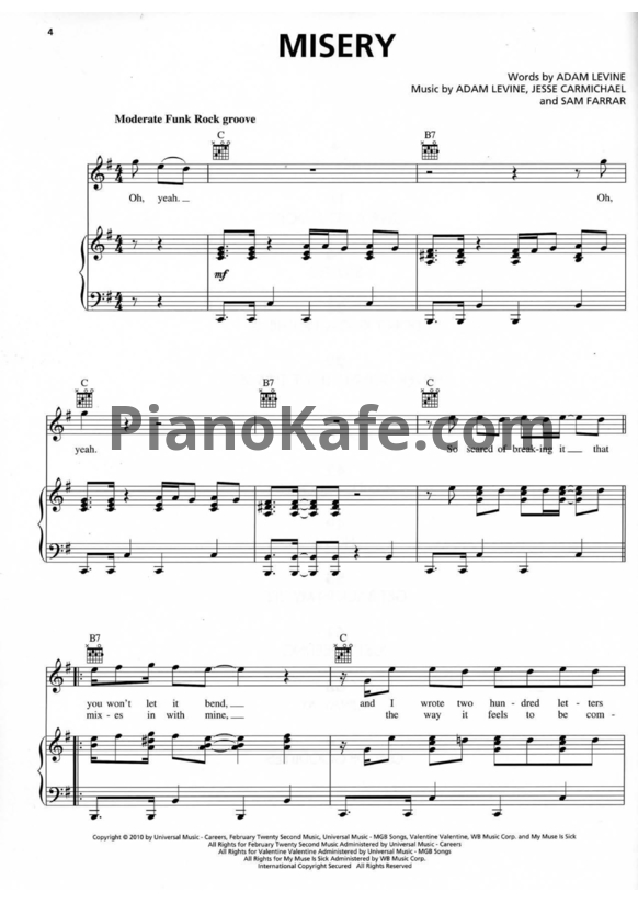 Ноты Maroon 5 - Misery (Версия 2) - PianoKafe.com