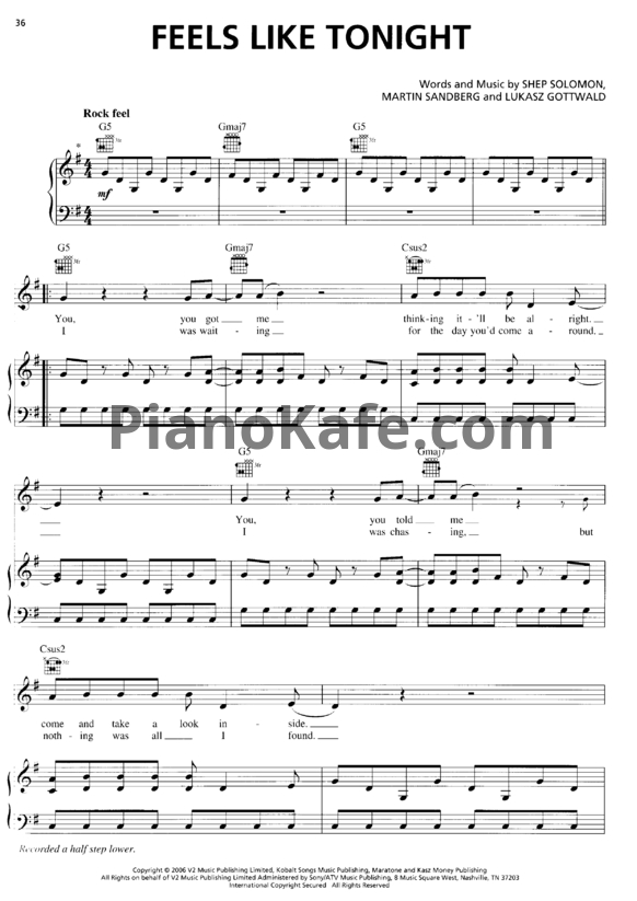 Ноты Daughtry - Feels like tonight - PianoKafe.com