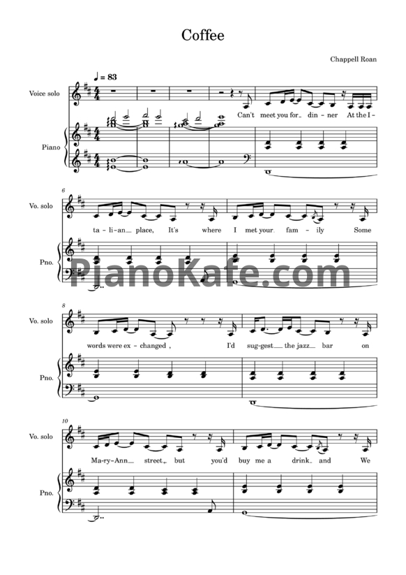 Ноты Chappell Roan - Coffee - PianoKafe.com