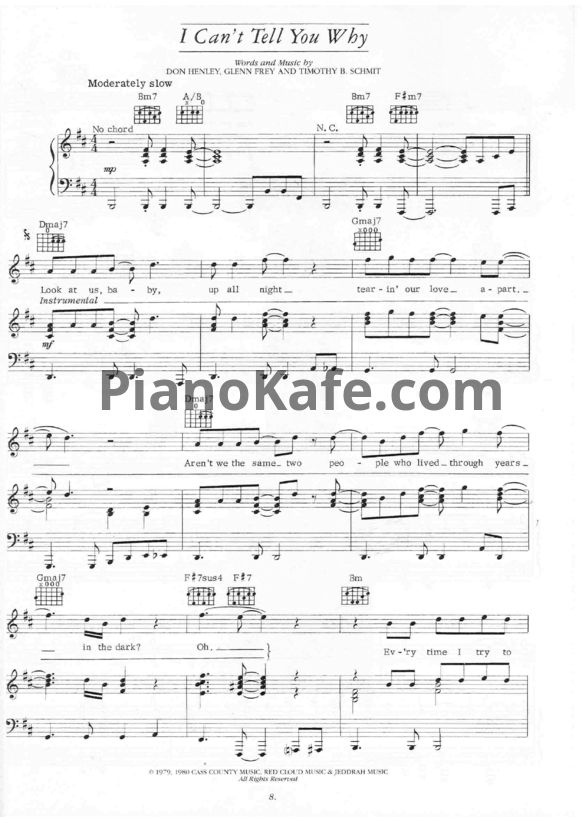Ноты The Eagles - I can't tell you why - PianoKafe.com