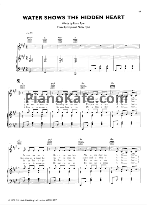 Ноты Enya - Water shows the hidden heart - PianoKafe.com