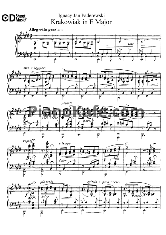 Ноты И. Падеревский - Краковяк ми мажор (Op. 5, №1) - PianoKafe.com