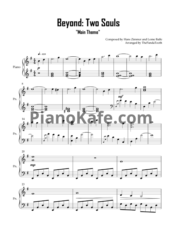 Ноты Hans Zimmer, Lorne Balfe - Main Theme - PianoKafe.com