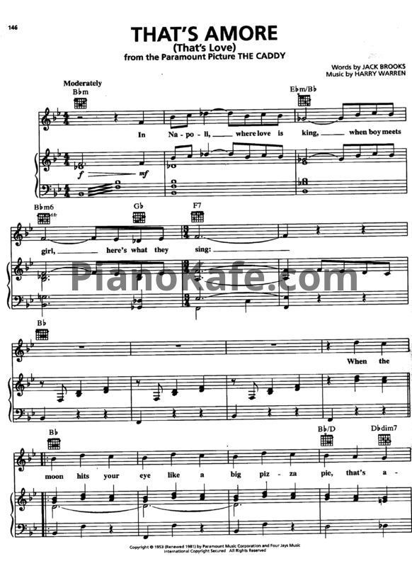 Ноты Dean Martin - That's amore - PianoKafe.com