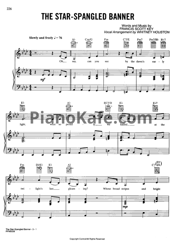 Ноты Whitney Houston - The star-spangled banner - PianoKafe.com