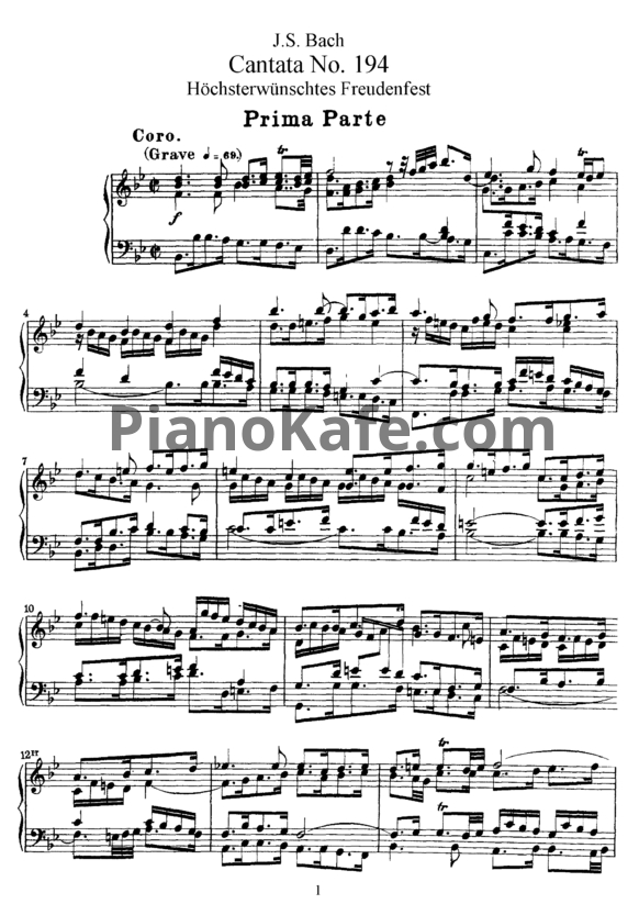 Ноты И. Бах - Кантата №194 "Hochsterwunschtes Freudenfest" (BWV 194) - PianoKafe.com