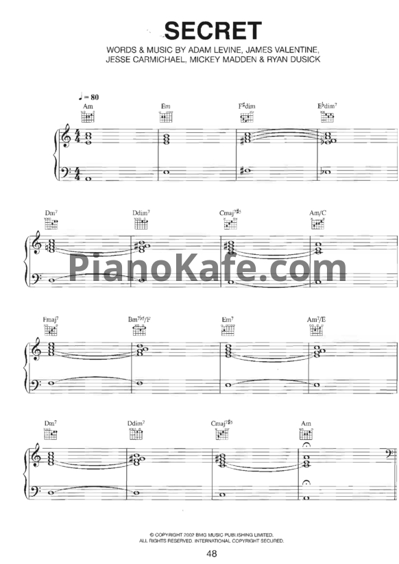 Ноты Maroon 5 - Secret - PianoKafe.com