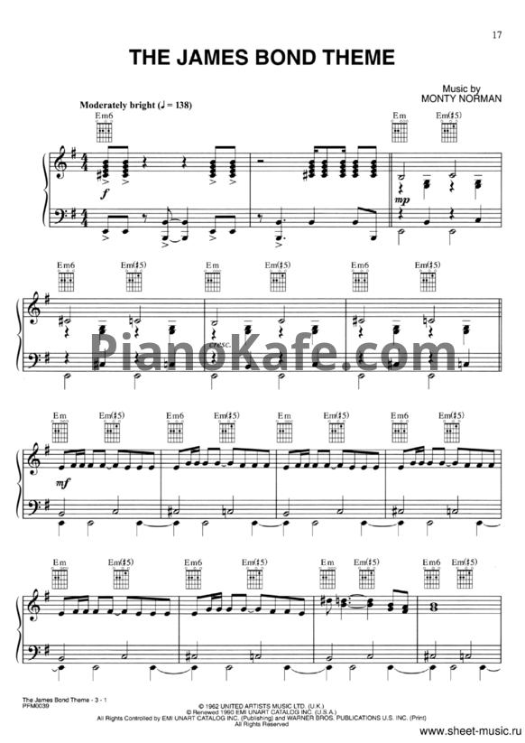 Ноты Monty Norman - The James Bond Theme - PianoKafe.com