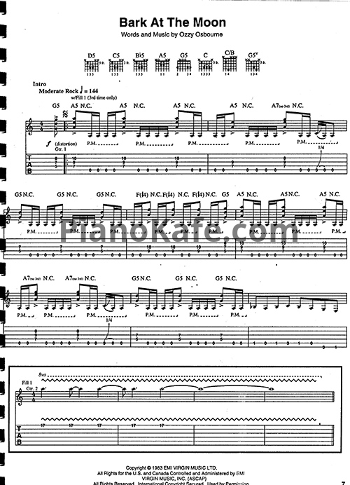 Ноты Ozzy Osbourne - Bark at the moon (Guitar Tabs & Voice) - PianoKafe.com