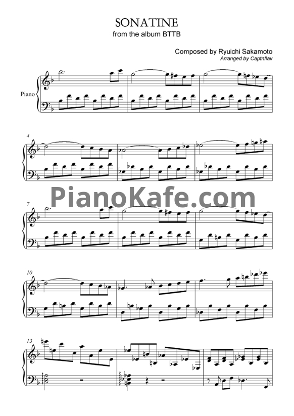 Ноты Ryuichi Sakamoto - Sonatine - PianoKafe.com