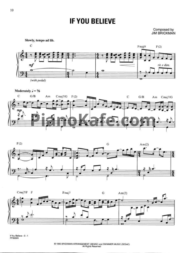 Ноты Jim Brickman - If you believe - PianoKafe.com