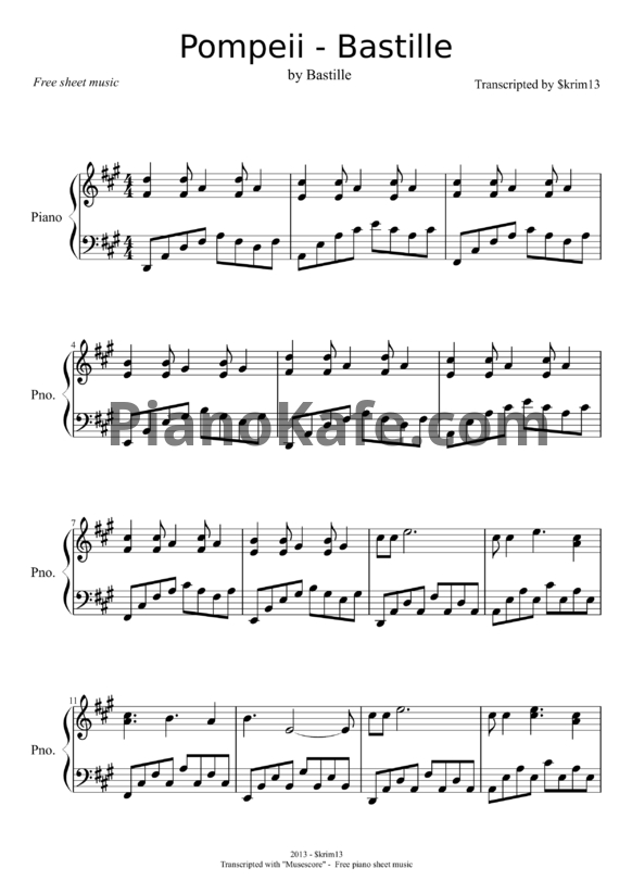 Ноты Bastille - Pompeii - PianoKafe.com