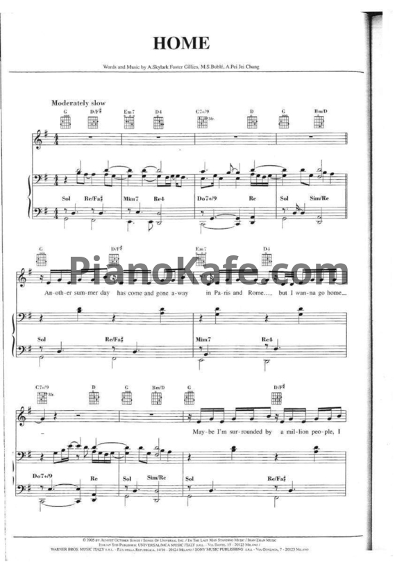 Ноты Michael Buble - Home (Версия 2) - PianoKafe.com