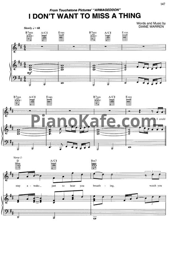 Ноты Aerosmith - I don't want to miss a thing - PianoKafe.com