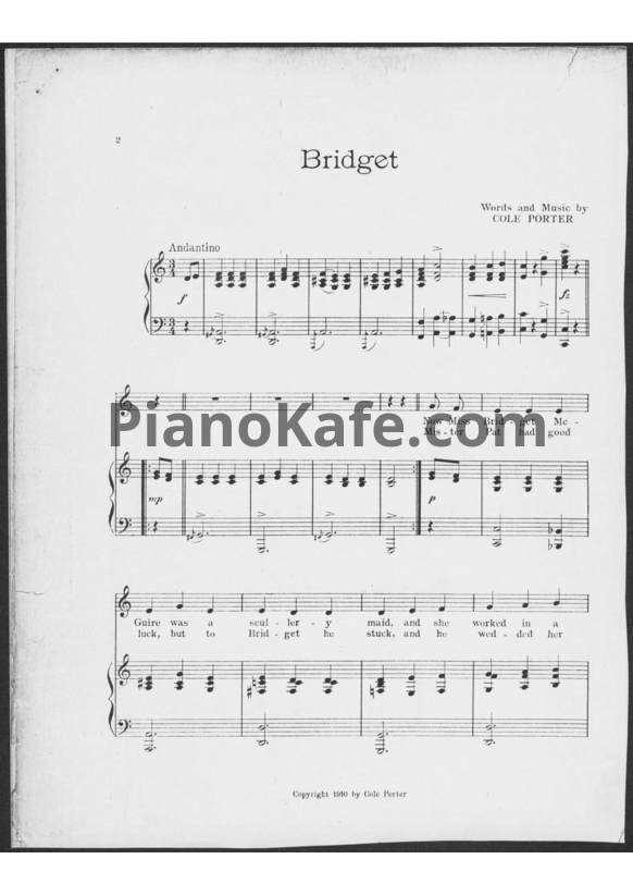 Ноты Cole Porter - Bridget - PianoKafe.com