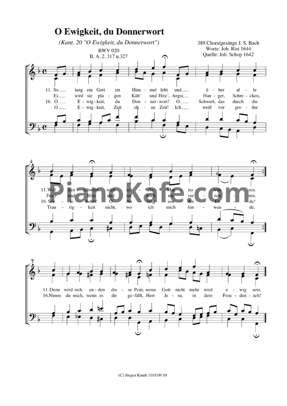 Ноты И. Бах - O Ewigkeit, du Donnerwort (BWV 020) - PianoKafe.com