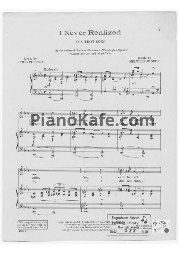 Ноты Cole Porter - I never realized - PianoKafe.com