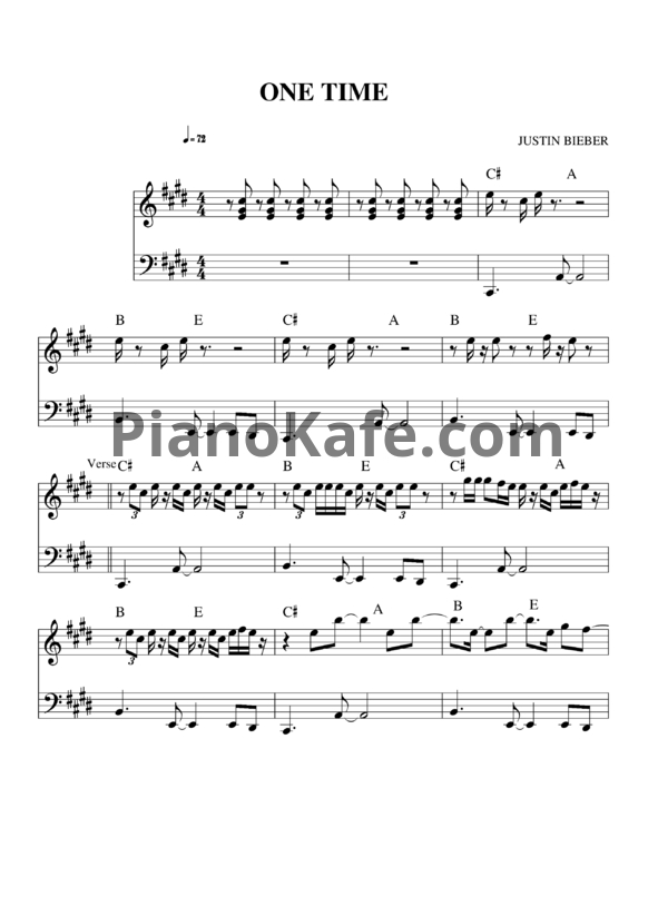 Ноты Justin Bieber - One time - PianoKafe.com