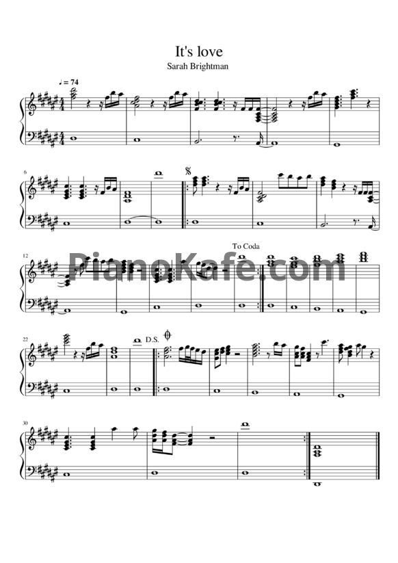 Ноты Sarah Brightman - It's love - PianoKafe.com
