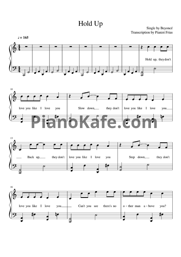 Ноты Beyonce - Hold up - PianoKafe.com