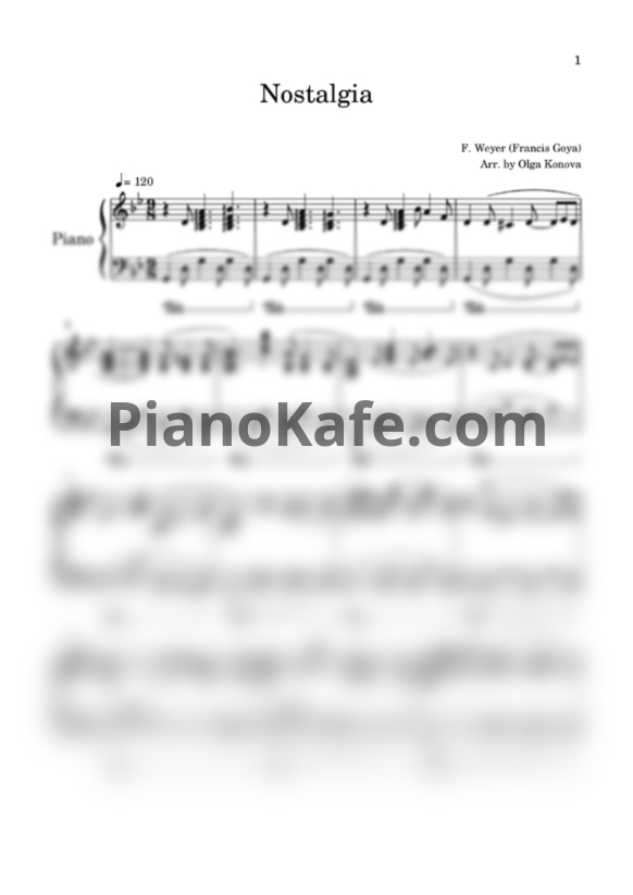 Ноты Francis Goya - Nostalgia (Piano cover) - PianoKafe.com